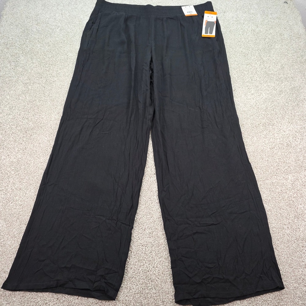 Three Dots Womens XXL Black Elastic Pull On Pants Wide Leg Textured Rayon NWT